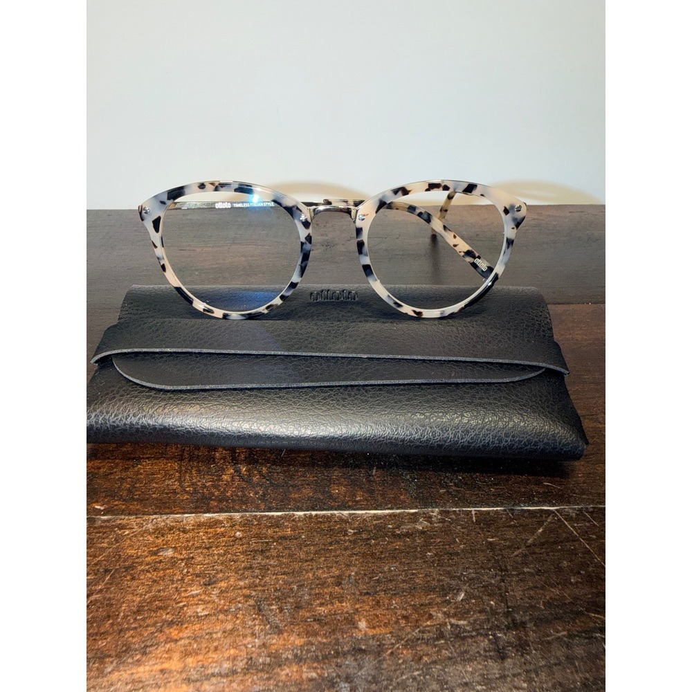 Ottoto‎ Round Eyeglasses Beige Black Marble Tortoise shell Silver 50-20-140 Case